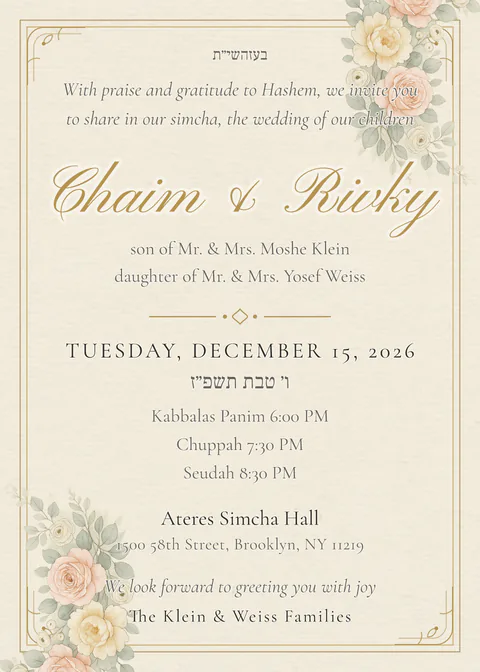 Gilded Garden — chasunah invitation in English, ivory and gold